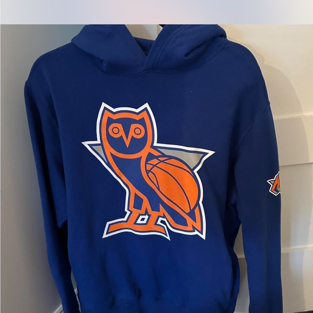 OVO Navy Hoodie with Orange & White Owl Basketball Graphic